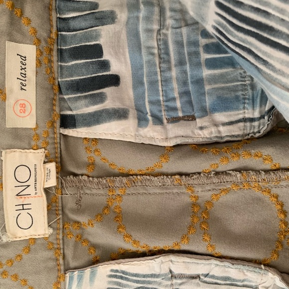 Anthropologie khaki pants with yellow embroidery cropped size 28 - Picture 4 of 5